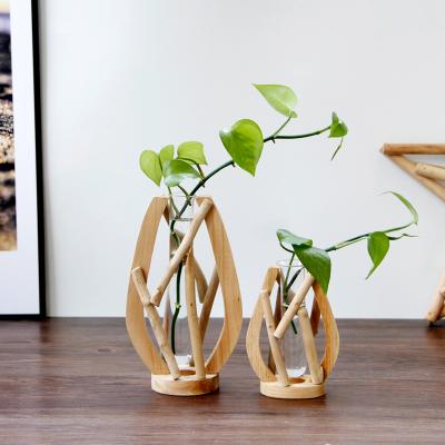 China Simple Modern Hydroponic Flower Arrangement In Vase Nordic Wooden Creative Handmade Home Decoration Plant Vase Flower Arrangement for sale