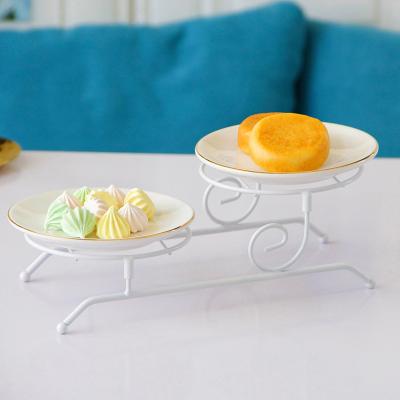 China European simple metal combination modern ironwork tableware double layer folding cake control heart detachable fruit bowl for sale