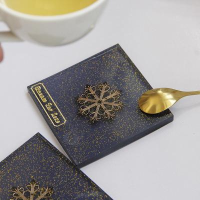 China Hard Simple Lightweight Luxury Black Square Arabic Coasters Middle East European Simple Resin Coasters Tea Coasters for sale