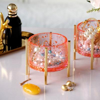 China First Viable European Pink Female Cosmetics Table Top Resin Metal Gold Storage Box Accessories Storage Container for sale