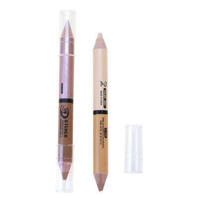 China Waterproof Vegan Face Makeup 2 Double In 1Highlighter Concealer Pencil Dual-Color Contour Bronzer Multifunction Pen for sale