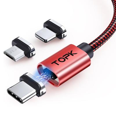 China MP3/MP4 Player TOPK AM45 1M/2M Nylon Braided Magnetic 3 in 1 Micro USB-C 3A Charger Magnet Mobile Phone Fast Charging Data Cable for sale