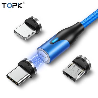 China With LED indicator +360Â ° Free Shipping TOPK AM38 3A 1M LED Magnetic Absorption Rotation Usb Fast Charging Data Cable for sale