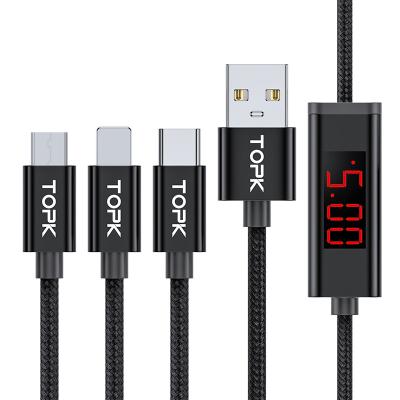 China TOPK AC36 3A Current Fast Charging Current Voltage Display 3 In 1 Type C Micro USB Cable for sale