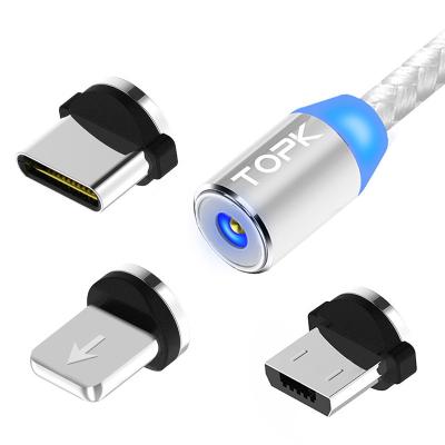 China Free Shipping Strong Magnetic Charging TOPK AM23 2M LED Cable 3 in 1 Magnetic USB Cable for sale