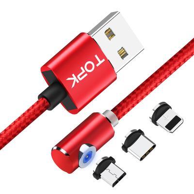 China TOPK AM51 90 Degree Magnetic Free Shipping LED Mobile Phone Charger Cable Micro Magnetic USB Type C USB Charging Cable for sale