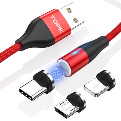 China 3A Fast Charging Free Shipping TOPK AM60 3A Magnetic LED USB Type C Cable Micro Magnetic Micro C Cable for sale