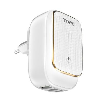 China Free Shipping TOPK 17W 3 LED Left Light Mobile Phone EU USB Wall Charger for sale