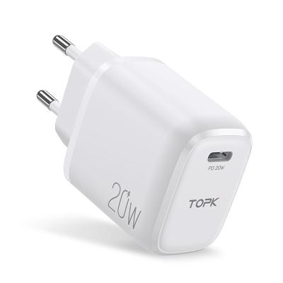 China 2021 New Arrivals TOPK B110P 20W USB C Fast Charging Mini Portable Mobile Phone Charger PD Wall Fast Charger QC3.0 For iPhone 12 for sale