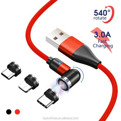 China MP3/MP4 Player TOPK AM66 1M 540 Spin 5 Pins 3A Fast Charging USB 3 In 1 Magnetic Cable Data Cable for sale