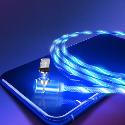 China Magnetic Charging Cable TOPK AM19 1M 3 IN 1 LED Flowing Light Luminous Micro USB Type C 8 Pin Magnetic Charging Cable for sale