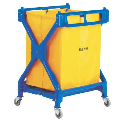 China Hospital Hotel Laundry Cart Wholesale X-Shaped High-Grade Plastic Laundry Trolley Cleaning Cart For Hotels, Restaurants, Hospitals for sale