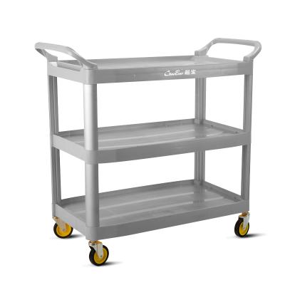 China Eco - Friendly Wholesale Plastic Reinforced Trolley To Three - Layer Hand Push Serving Cart Food Delivery Trolley for sale