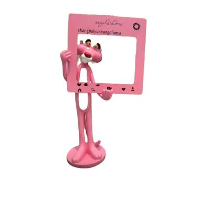 China Modern Hot Selling Artificial Playground Home Decoration Cartoon Props Fiberglass Pink Panther Cartoon Custom Design Sculpture for sale