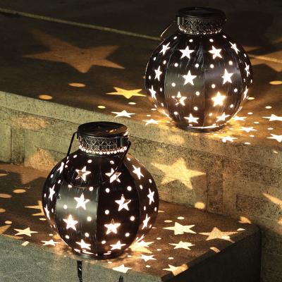 China Garden Solar Garden Light Outdoor Decorative Hanging Solar Lantern Metal Lantern with Hollowed Out Star Solar Powered Waterproof LED 10 for sale