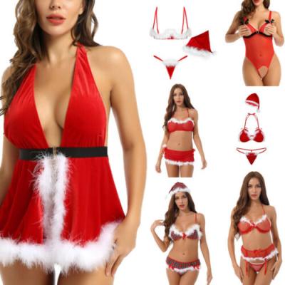 China Red Santa Outfit Women Babydoll Underwear Nightgowns Sexy Christmas Lingerie for sale