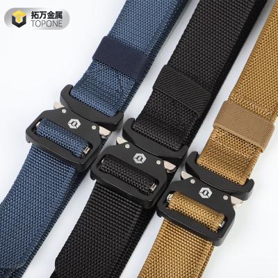 China Quick Release Adjustable Strong Jacquard Buckle Custom Logo Zinc Alloy Buckle Webbing Nylon Belt For Men for sale