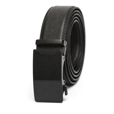 China Business / Casual Black Ratchet Belt Grainy Click Slide Metal Automatic Buckle Mens Leather Belt New Adjustable Belt for sale