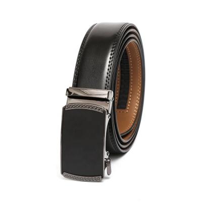 China Cowhide Leather Design New Zinc Alloy Customize Logo Auto Buckle Formal Leather Belt Cowhide Ratchet Belt Man for sale