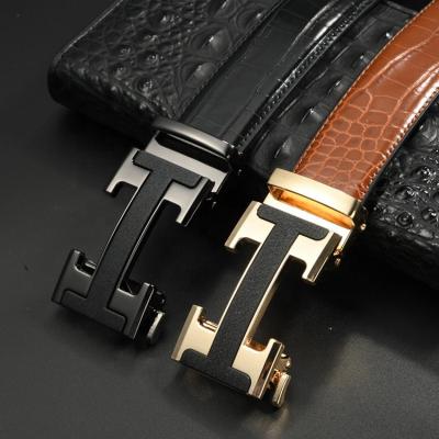 China Cowhide Alligator Belly Print Leather Belt Hot Style Buckle Crocodile Leather Charm Automatic Belt For Men for sale