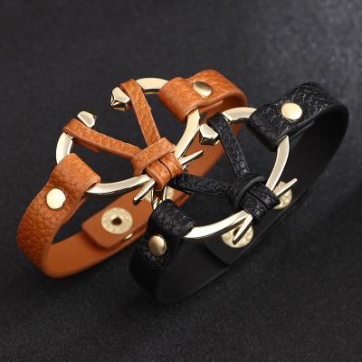 China Hot New PU Amazon Style Bangle Student Metal Clasp Bracelet Alloy Decorative Accessories Women Leather Bangle for sale