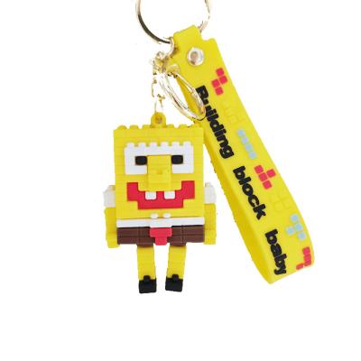 China New Cartoon Blocks SpongeBob Key Chain Car Bag Key Pendant Creative Cute Stock Number Pendant Key Chain for sale