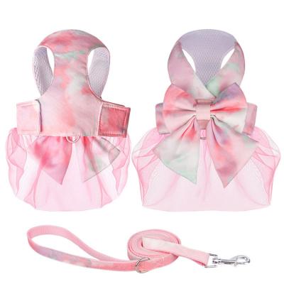 China Personalized Dog Harness Dress with Leash Set Princess Dog Dress for Small Medium Dogs Bowknot Puppy Dresses with D Clip for sale