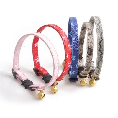 China Personalized Collars with Bell for Small Dogs and Cats Flowers Leather Collar for Small Kittens Luxury Dog Collars for sale