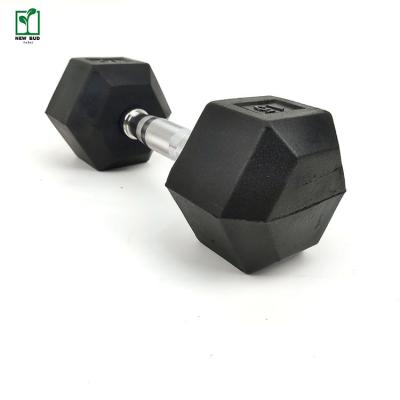 China Wholesale Fixed Coating Durable Standard Fitness Equipment 5 Kg To 50 Kg Dumbbell Set Hex Iron Bodybuilding Rubber Dumbbell for sale