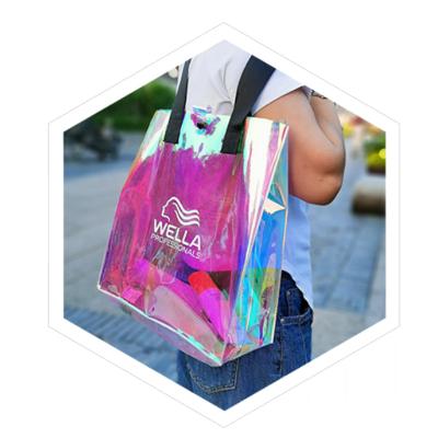 China Fashion Large Size 40*30*10cm Fashion Shopping Bag With Logo Printing New Design PVC Holographic Bags for sale