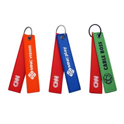 China Lasting Promotion Your Creative Custom Logo Embroidery Souvenir Woven Woven Key Chains for sale