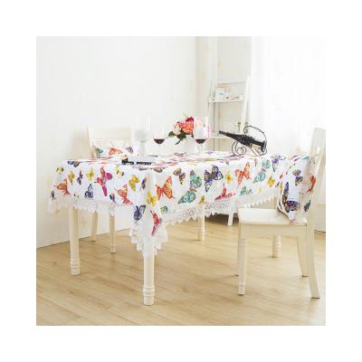 China Europe 100% Polyester Fabric Embroidery Lace Trim Butterfly Tablecloth for sale