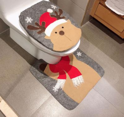 China Fabric Christmas Decorations Santa Toilet Seat Cover Protector Bathroom Mat and Toilet Foot Set of 2 Piece Covers for sale