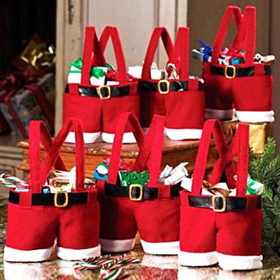 China Christmas Gift Bag Christmas Decorations Santa Pants Styles Lovely Christmas Treat Bag Elf Felt Gift Candy Bags Santa Pants Wine Bottle Gift Bag for sale