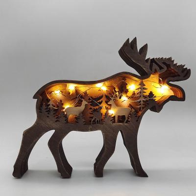 China American Creative Home Forest Wood Crafts Christmas Elk Brown Bear 3D Animal Wooden Ornaments Carving Nordic Gift Home Decor for sale