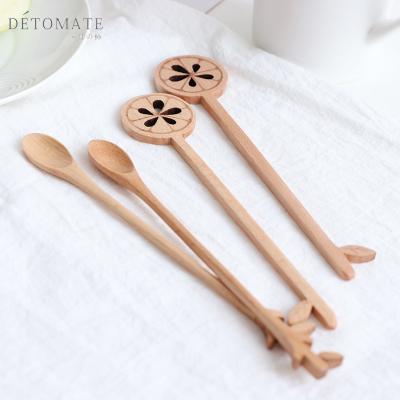 China Creative Sustainable Creative Stirring Wood Lemon Shaped Dessert Honey Mixing Spoon Leaf Coffee Teaspoon With Long Handle for sale