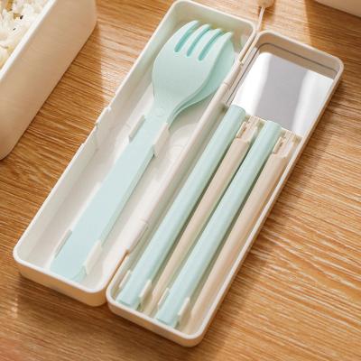 China Travel Eco-friendly Portable Reusable Cutlery Set Camping Plastic Cutlery Chopsticks And Spoon Fork With Plastic Case for sale