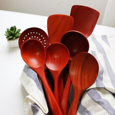 China Sustainable Premium Home Kitchenware Accessories Cooking Food Safflower Pear Wooden Kitchen Utensils Cooking Set for sale