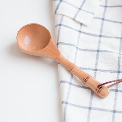 China Sustainable Root Sustainable Wooden Bamboo Long Handle Kitchen Utensils Tool Kitchen Spoon Heat Resistant Serving Soup Pouch for sale