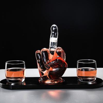 China 2022 Bar Accessories Amazon Gift Whiskey Bar Middle Finger Glass Decanter Set with 2 Liquor Glasses for Bar Home Hotel Wine Favorite Decanters for sale