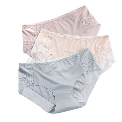 China Custom Package High Waist Panties Women Antibacterial Ice Silk Seamless Lace Underwear Celana Dalam Wanita for sale