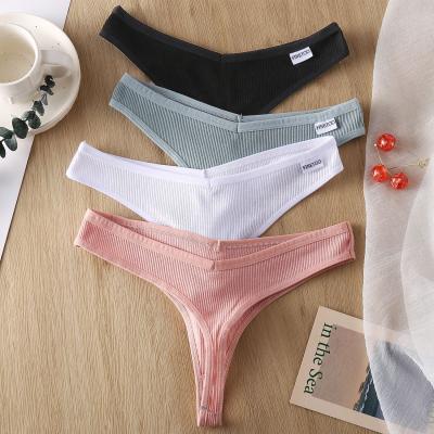 China M-XL Size Bikini Antibacterial Low Thong Ribbed Cotton Underwear Women Tangas Mujer Female Seamless Briefs for sale