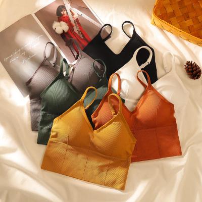 China Breathable Adjustable Strap Free Size Ribbed U Back Bralette Seamless Crop Top Tank Top for sale