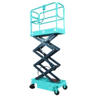 China Hotels 300kg 3.9m Scissor Lift Platform Mini Manual Scissor Lift Work Platform for sale