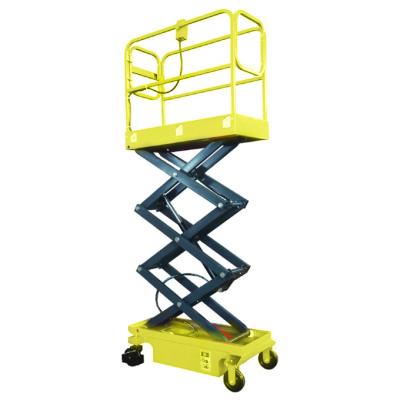 China Hotels Lift Work Platform Scissor Lift Platform 300kg 3900mm Mini Manual Scissor for sale