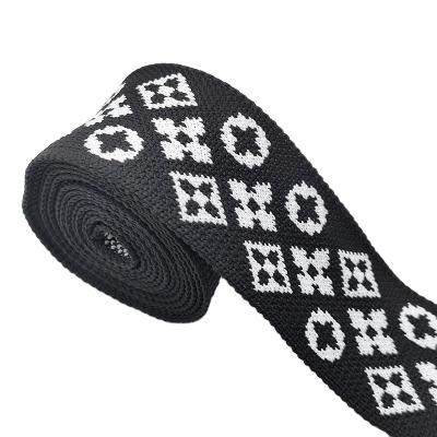 China Jacquard Viable Elastic Webbing Elastic Black And White Striped Sports Invest Polyester Ethnic Webbing Women Jacquard Knitting Webbing for sale