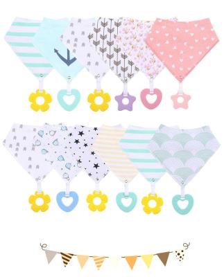 China Fringe Cotton Antibacterial Customized Seam Organic Plain For Baby Bibs Silicone Teether Cloth Unisex Triangle Reusable Towel Set for sale