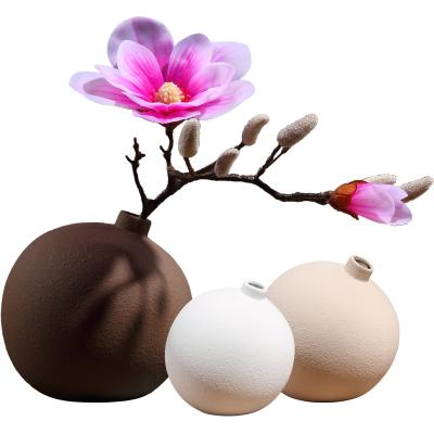 China Nordic Minimalist Porcelain Spherical Ceramic Vase Circle Vase Table White Frosted Ceramic Flower Vase for sale