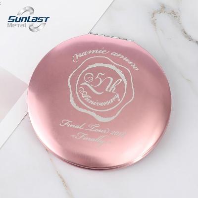 China Custom Logo Lighted Rose Gold Mirror No MOQ Aluminum Compact Metal Pocket Mirror In China for sale