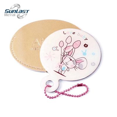 China Personalized Pink Decorative Round Stainless Steel Compact Mirror With Chain For Gift for sale